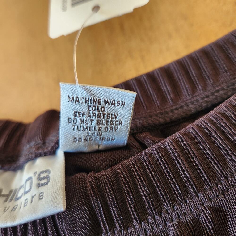 Chicos Travelers Pants Women 1S Chocolate Brown Slinky Knit Elastic Waist Dressy - Picture 10 of 16